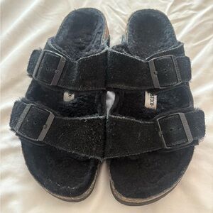 Birkenstock Black Fleece Slippers